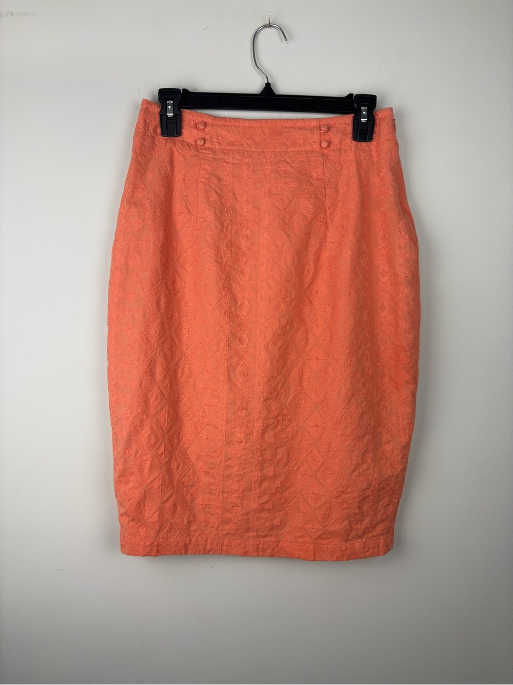 Anthropologie The Addison Story Sz 8 Coral High Waist Embroidered Pencil Skirt